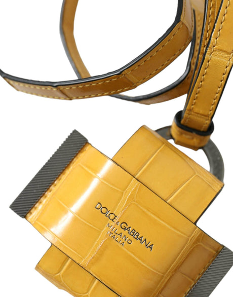 Dolce & Gabbana Yellow Crocodile Leather Logo Print Lanyard Keychain - Hilstor