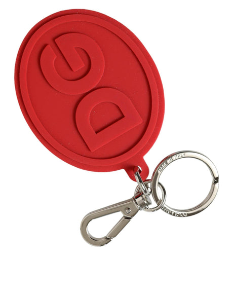 Dolce & Gabbana Red Rubber DG Logo Silver Brass Metal Keyring Keychain - Hilstor