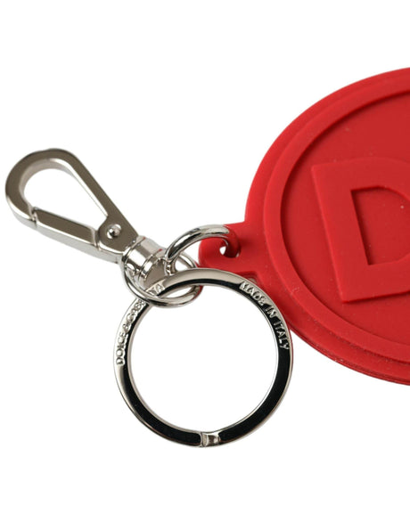 Dolce & Gabbana Red Rubber DG Logo Silver Brass Metal Keyring Keychain - Hilstor