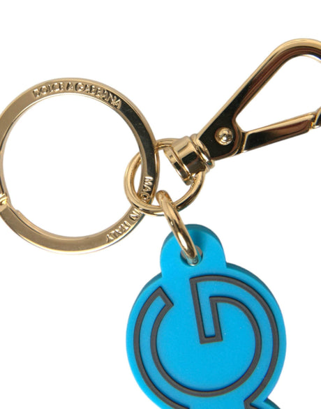 Dolce & Gabbana Blue Rubber Gold Tone Metal DG Logo Keyring Keychain - Hilstor