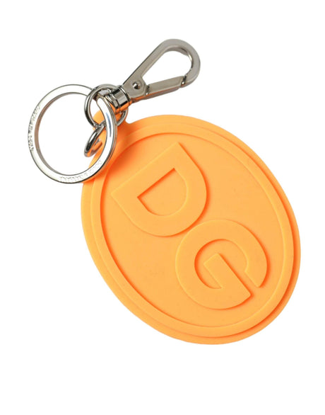 Dolce & Gabbana Orange Rubber DG Logo Silver Brass Metal Keyring Keychain - Hilstor
