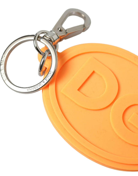 Dolce & Gabbana Orange Rubber DG Logo Silver Brass Metal Keyring Keychain - Hilstor