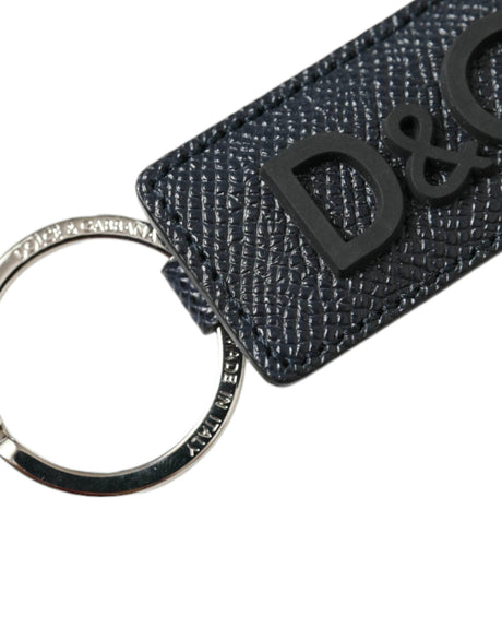 Dolce & Gabbana Black Calf Leather DG Logo Silver Brass Keyring Keychain - Hilstor