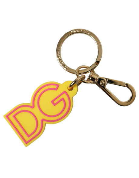 Dolce & Gabbana Yellow Rubber Gold Tone Metal DG Logo Keyring Keychain - Hilstor