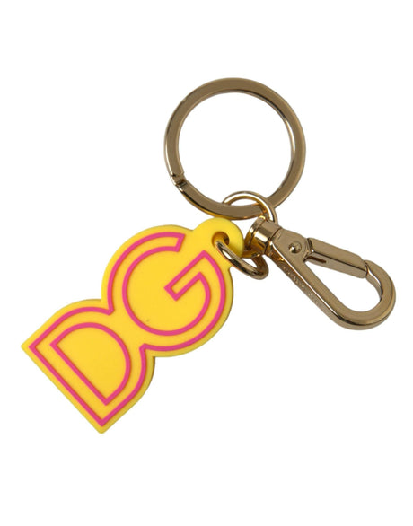 Dolce & Gabbana Yellow Rubber Gold Tone Metal DG Logo Keyring Keychain - Hilstor