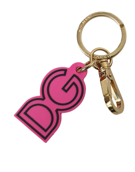Dolce & Gabbana Pink Rubber Gold Tone Metal DG Logo Keyring Keychain - Hilstor