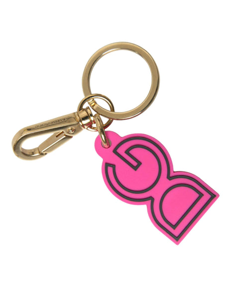 Dolce & Gabbana Pink Rubber Gold Tone Metal DG Logo Keyring Keychain - Hilstor