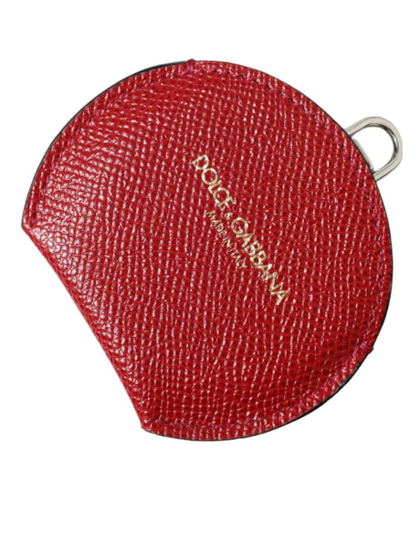 Dolce & Gabbana Red Calfskin Leather Round Logo Hand Mirror Holder - Hilstor