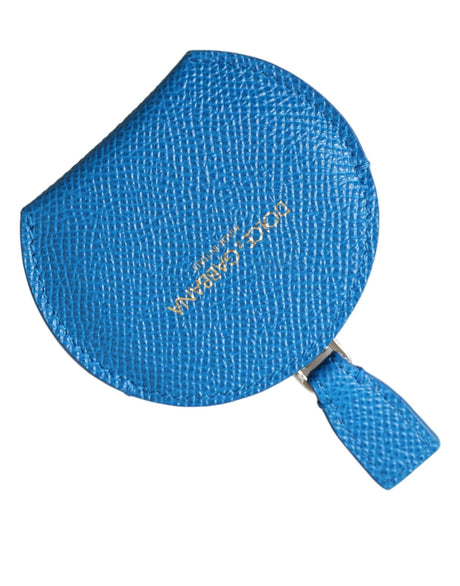 Dolce & Gabbana Blue Calfskin Leather Round Logo Hand Mirror Holder - Hilstor