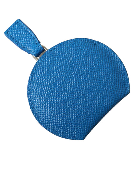 Dolce & Gabbana Blue Calfskin Leather Round Logo Hand Mirror Holder - Hilstor