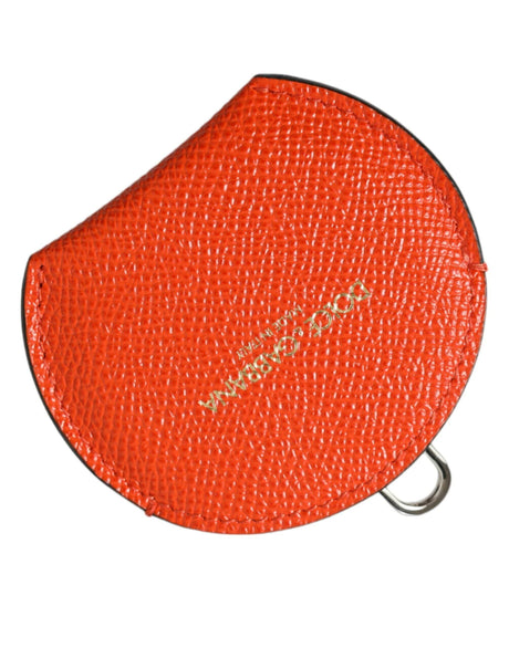 Dolce & Gabbana Orange Calfskin Leather Round Logo Hand Mirror Holder - Hilstor