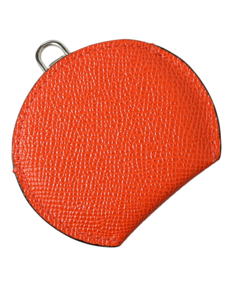Dolce & Gabbana Orange Calfskin Leather Round Logo Hand Mirror Holder - Hilstor