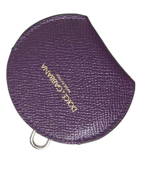 Dolce & Gabbana Purple Calfskin Leather Round Logo Hand Mirror Holder - Hilstor