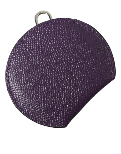 Dolce & Gabbana Purple Calfskin Leather Round Logo Hand Mirror Holder - Hilstor