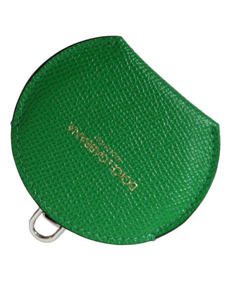 Dolce & Gabbana Green Calfskin Leather Round Logo Hand Mirror Holder - Hilstor