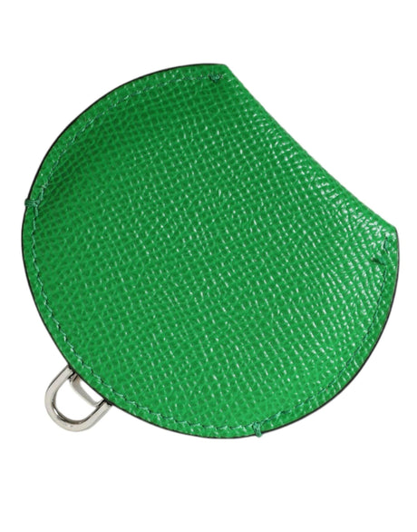 Dolce & Gabbana Green Calfskin Leather Round Logo Hand Mirror Holder - Hilstor