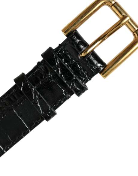 Dolce & Gabbana Black Textured Leather Gold Tone Metal Buckle Armband - Hilstor