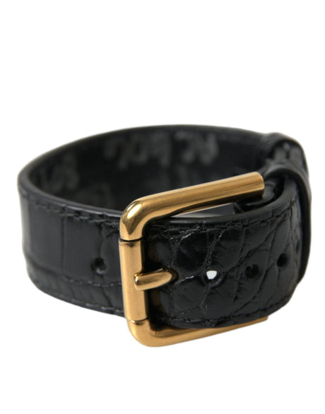 Dolce & Gabbana Black Textured Leather Gold Tone Metal Buckle Armband - Hilstor