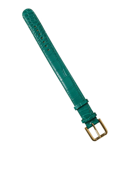 Dolce & Gabbana Green Textured Leather Gold Tone Metal Buckle Neckband - Hilstor