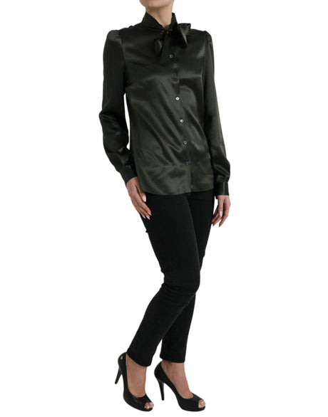 Dolce & Gabbana Gray Long Sleeves Ascot Collar Blouse Top - Hilstor