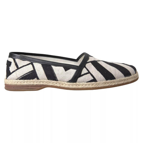 Dolce & Gabbana Black White Stripes Slip On Espadrille Shoes - Hilstor