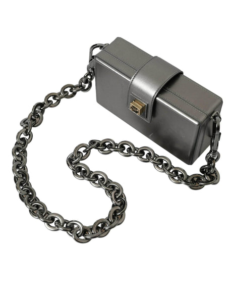 Dolce & Gabbana Metallic Gray Calfskin Leather DG BOX Shoulder Bag - Hilstor