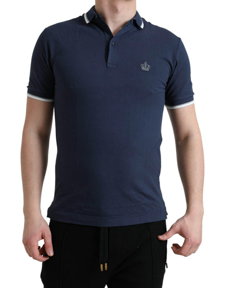 Dolce & Gabbana Blue Crown Patch Cotton Collared Men Polo T-shirt - Hilstor