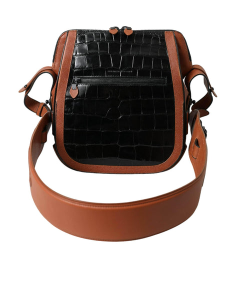 Balenciaga Black Brown Exotic Skin Leather Vertical Crossbody Purse Bag - Hilstor