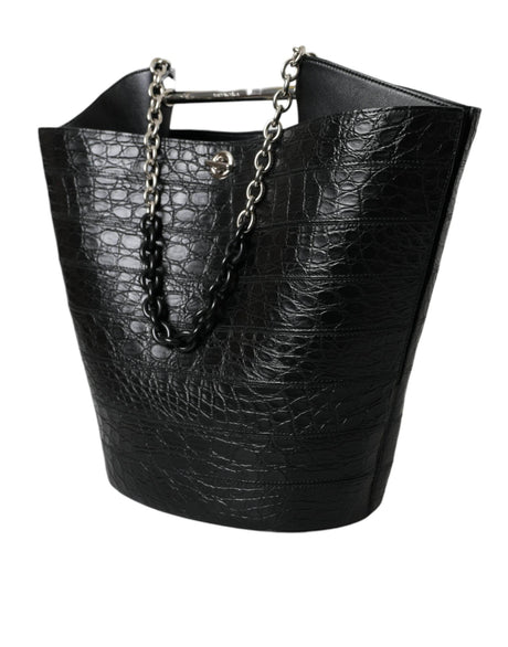 Balenciaga Black Exotic Skin Leather Maxi Bucket Tote Purse Bag - Hilstor