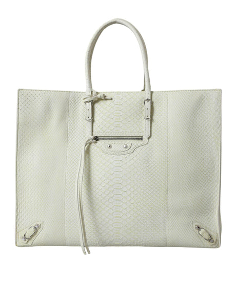 Balenciaga White Yellow Exotic Skin Leather Shopping Tote PAPIER Bag - Hilstor