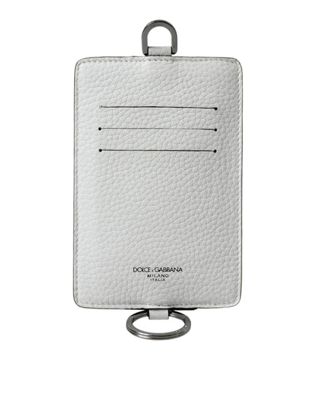 Dolce & Gabbana White Calf Leather Lanyard Logo Card Holder Wallet - Hilstor