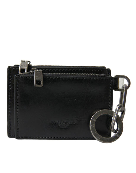 Dolce & Gabbana Black Leather Zip Logo Keyring Coin Purse Keyring Wallet - Hilstor