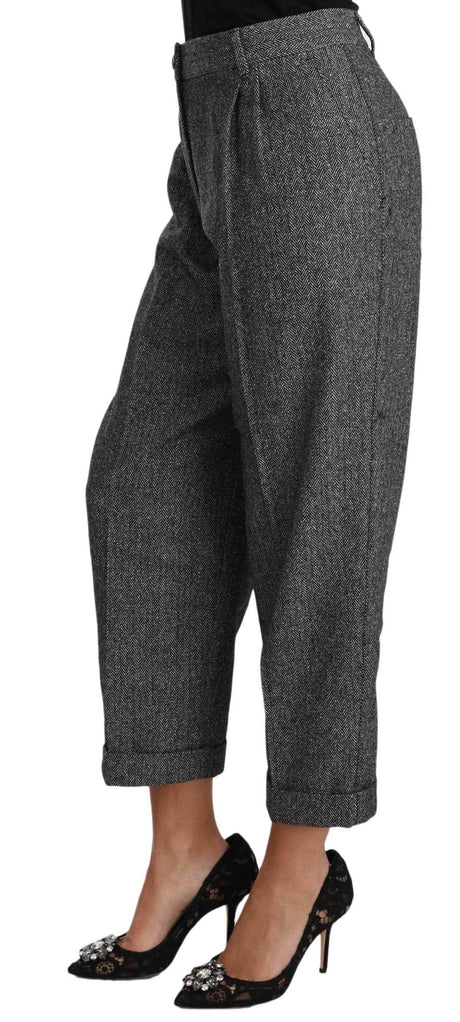 Dolce & Gabbana Gray Wool Pleated Cropped Trouser Pants - Hilstor
