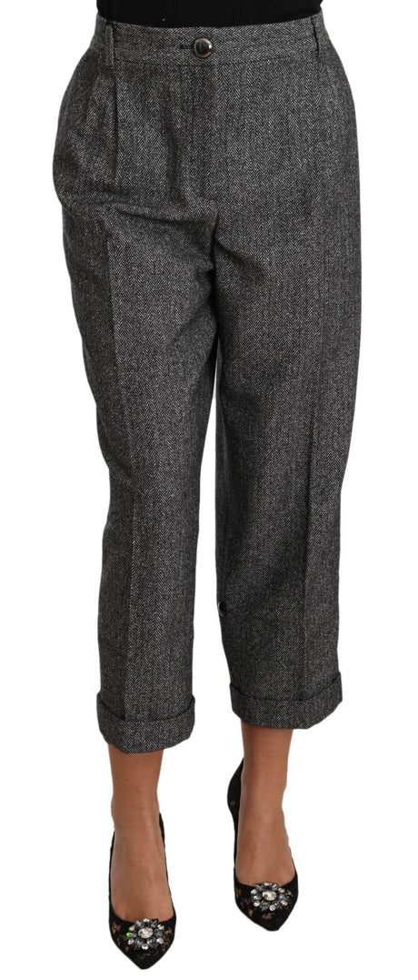 Dolce & Gabbana Gray Wool Pleated Cropped Trouser Pants - Hilstor