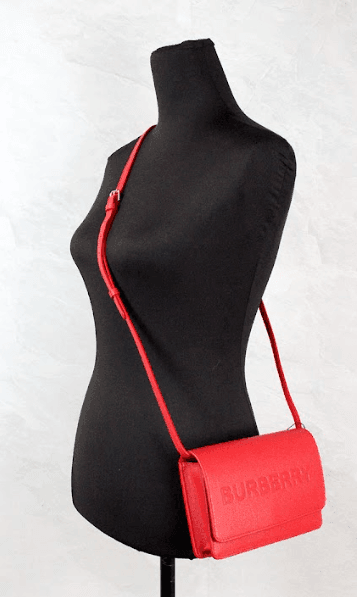 Burberry Hampshire Small Red Embossed Logo Smooth Leather Crossbody Bag - Hilstor