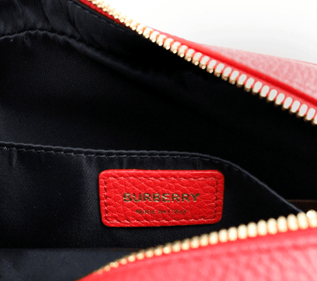 Burberry Small Branded Bright Red Grainy Leather Camera Crossbody Bag - Hilstor