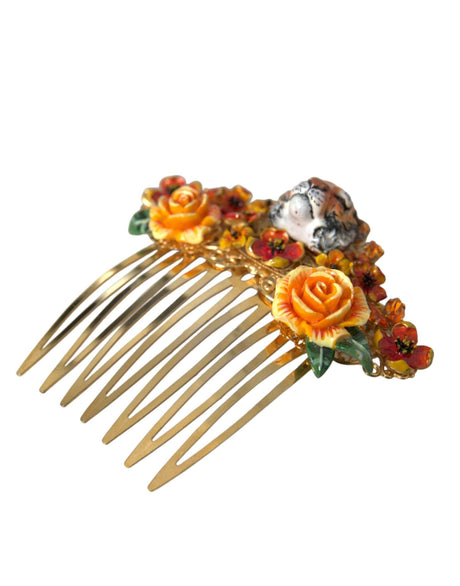 Dolce & Gabbana Gold Brass Crystal Leopard Floral Hair Comb - Hilstor
