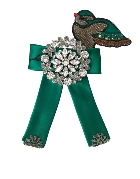 Dolce & Gabbana Green Satin Bird Crystal Women Hair Clip - Hilstor