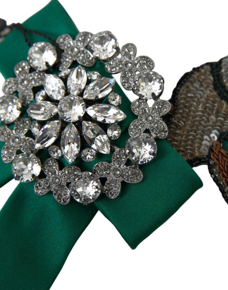 Dolce & Gabbana Green Satin Bird Crystal Women Hair Clip - Hilstor