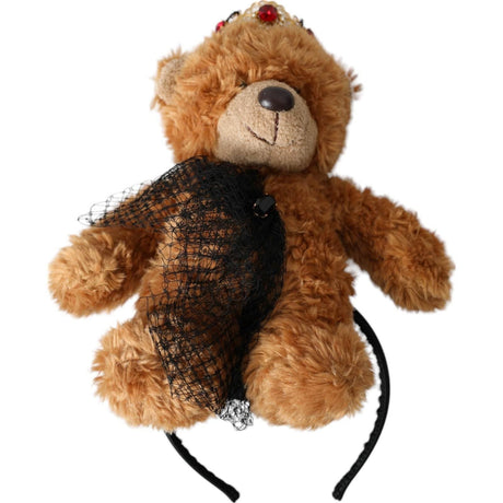 Dolce & Gabbana Brown Teddy Bear Gold Crystal Crown Hair Band Diadem - Hilstor