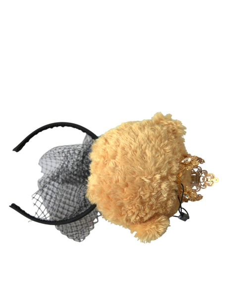 Dolce & Gabbana Brown Teddy Bear Gold Crystal Crown Hair Band Diadem - Hilstor