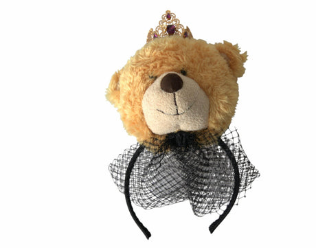 Dolce & Gabbana Brown Teddy Bear Gold Crystal Crown Hair Band Diadem - Hilstor