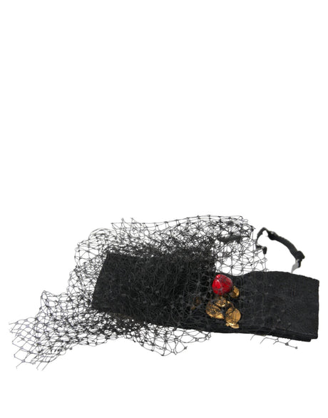 Dolce & Gabbana Black Strawberry Sicily Crystal Mesh Net Headband Diadem - Hilstor