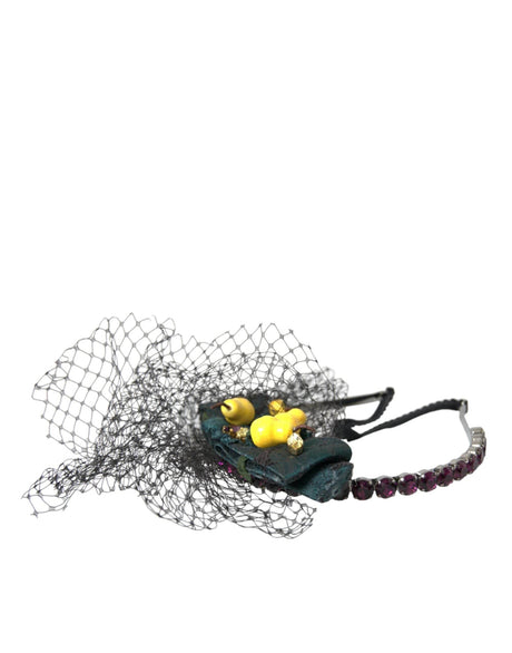 Dolce & Gabbana Black Lemons Sicily Purple Crystal Net Headband Diadem - Hilstor