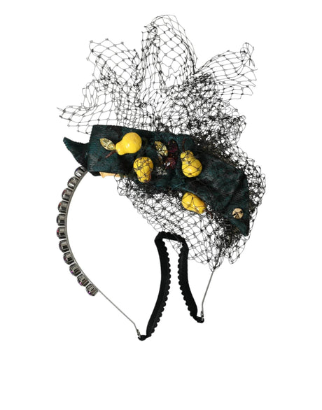 Dolce & Gabbana Black Lemons Sicily Purple Crystal Net Headband Diadem - Hilstor