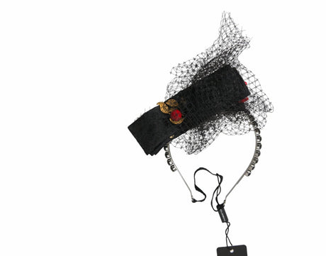 Dolce & Gabbana Black Strawberry Sicily Crystal Mesh Net Headband Diadem - Hilstor