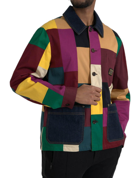 Dolce & Gabbana Multicolor Patchwork Cotton Collared Jacket - Hilstor