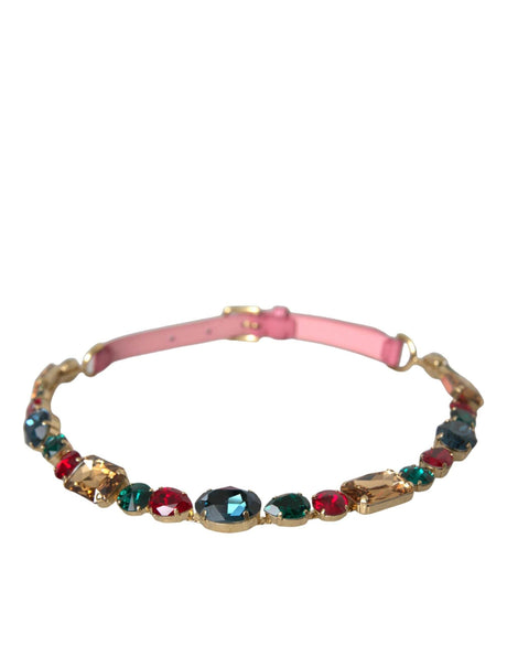 Dolce & Gabbana Pink Leather Crystal Chain Embellished Belt - Hilstor