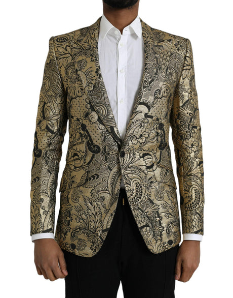 Dolce & Gabbana Gold SICILIA Jacquard Single Breasted Coat Blazer - Hilstor