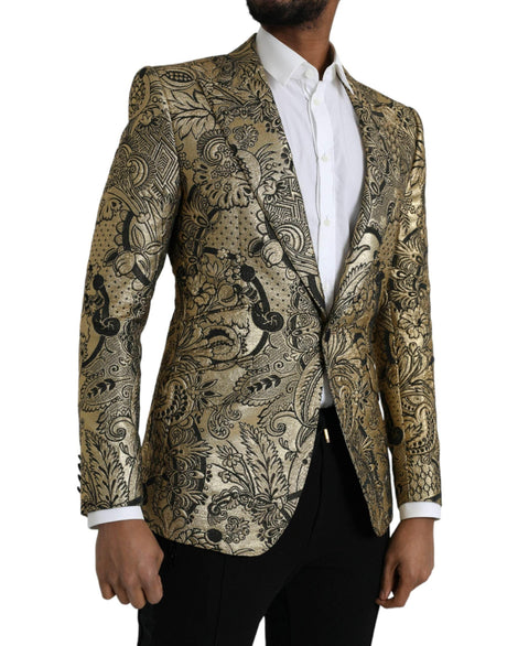 Dolce & Gabbana Gold SICILIA Jacquard Single Breasted Coat Blazer - Hilstor